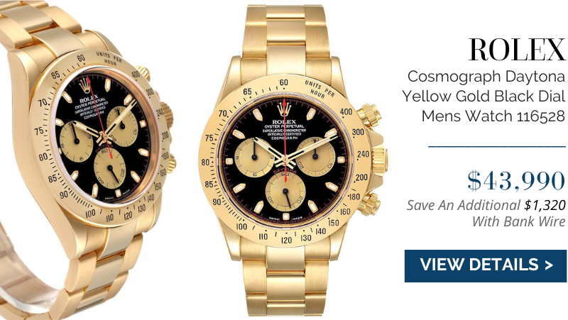 Rolex Cosmograph Daytona Yellow Gold Black Dial Mens Watch 116528