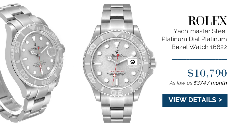 Rolex Yachtmaster Steel Platinum Dial Platinum Bezel Mens Watch 16622