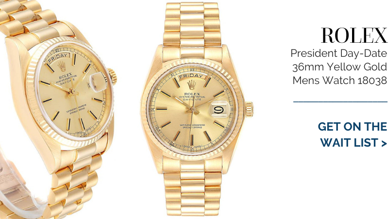 Rolex President Day-Date 36mm Yellow Gold Mens Watch 18038