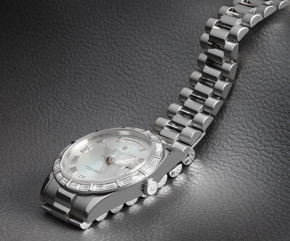 Rolex President Day-Date Platinum Ice Blue Dial Diamond Bezel Watch 118366