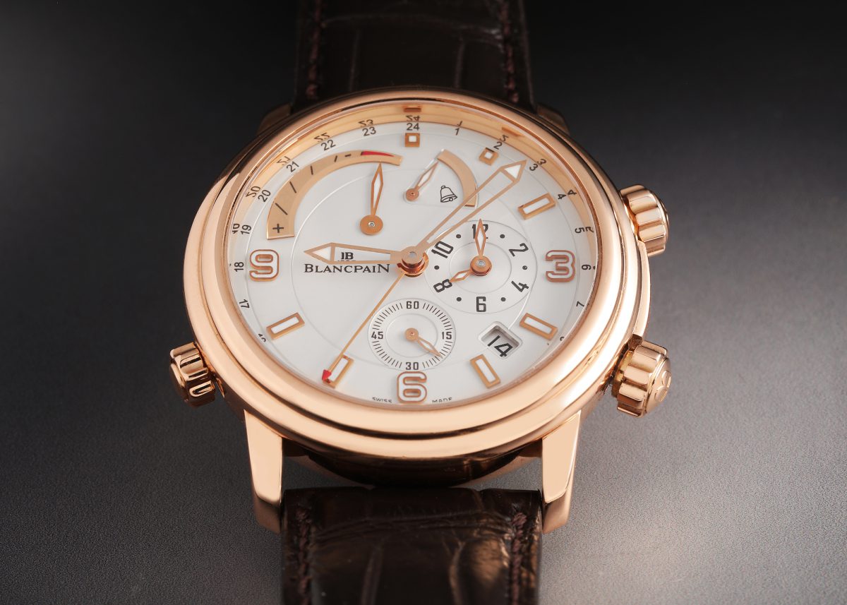 Blancpain Leman Reveil GMT Alarm 18k Rose Gold Mens Watch 2841-3642-53B