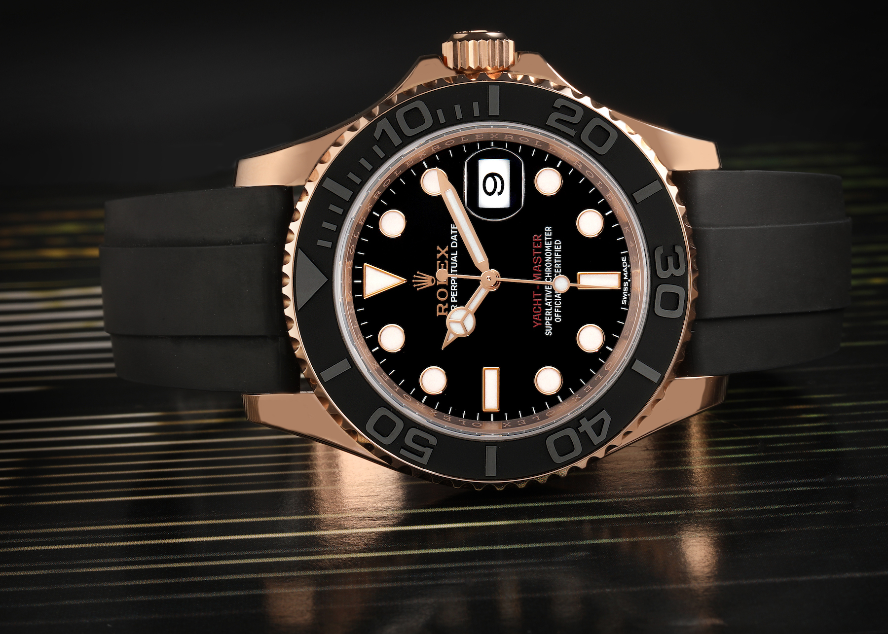 Rolex Yachtmaster 40mm Rose Gold Oysterflex Bracelet Mens Watch 116655