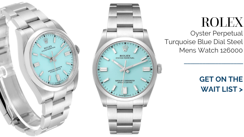 Rolex Oyster Perpetual Turquoise Blue Dial Steel Mens Watch 126000