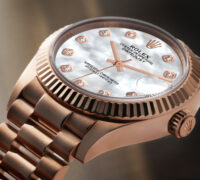 Most Popular Womens Watches for 2025 - Rolex President Datejust Midsize Rose Gold Mother of Pearl Diamond Ladies Watch 278275