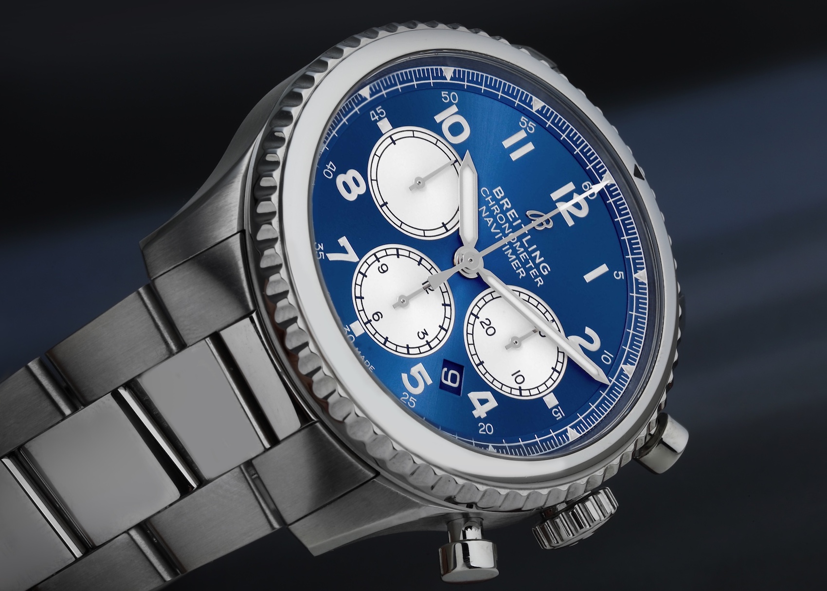 Breitling Navitimer Aviator 8 B01 Blue Dial Steel Mens Watch AB0117