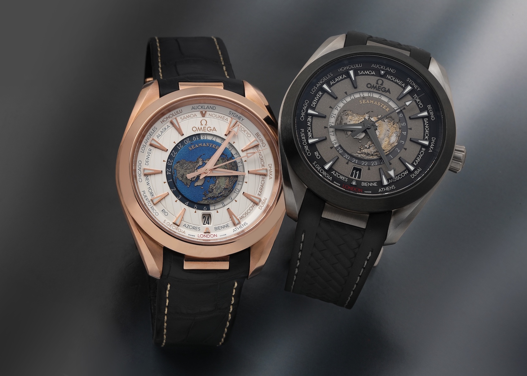 Omega Aqua Terra World Timer Sedna Gold (with the Titanium model)