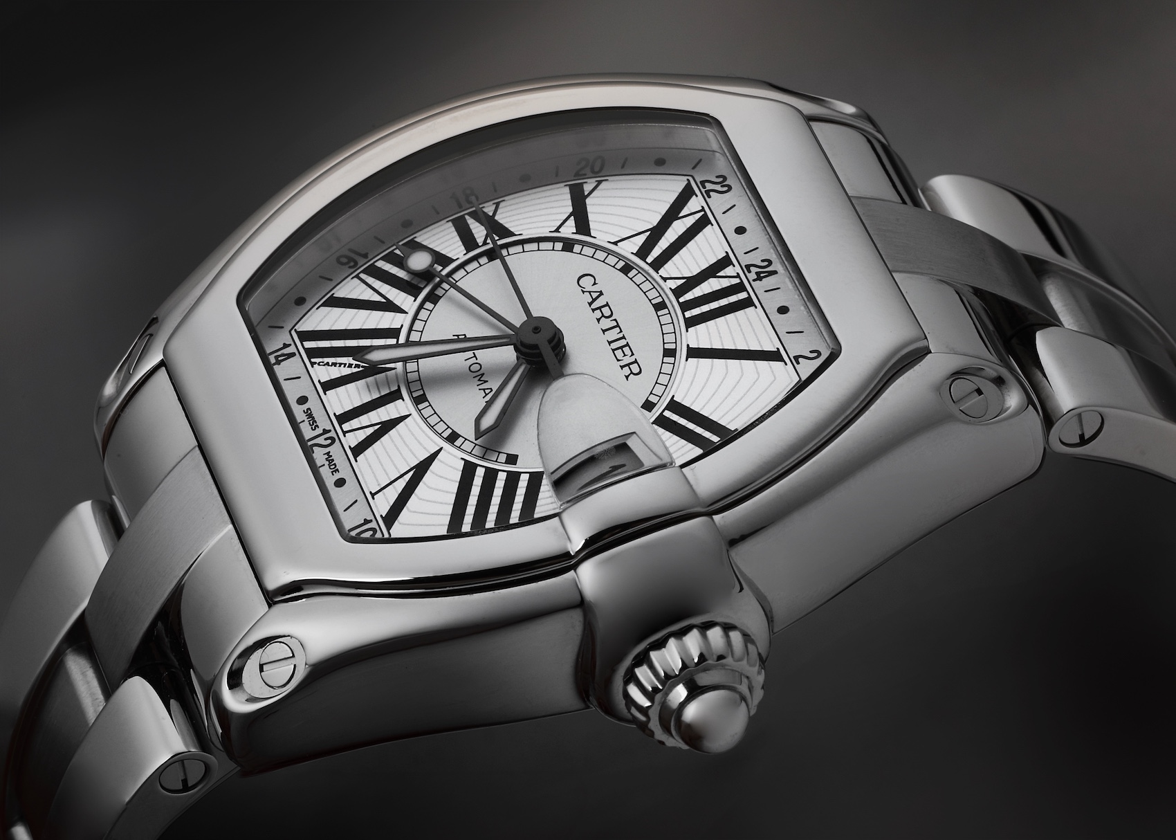 Cartier Roadster GMT Silver Dial Steel Mens Watch W62032X6